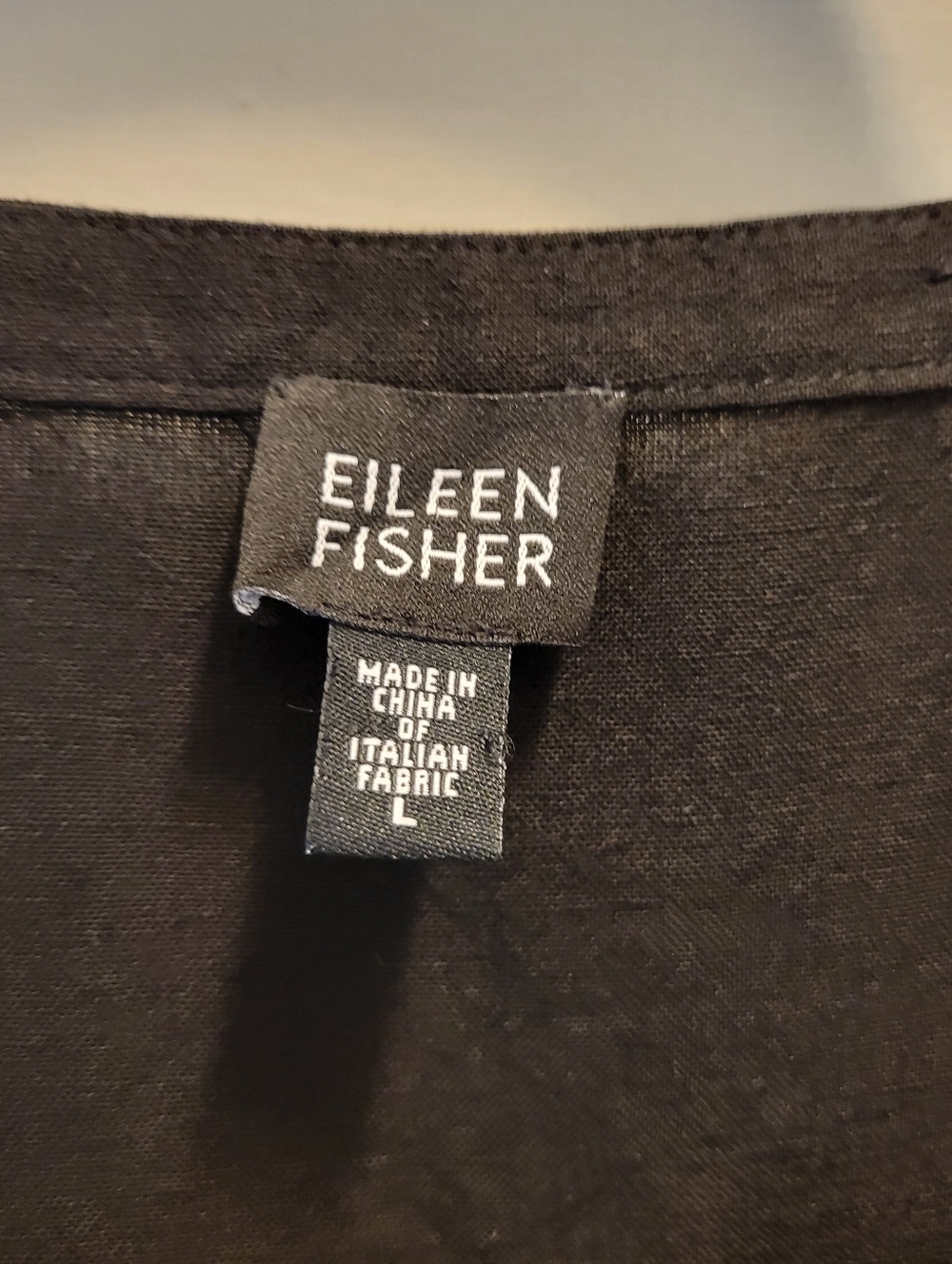 Eileen Fisher Black Button Down Shirt Linen Viscose blend Italian Fabric Large - Picture 3 of 7